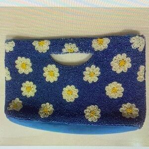 Alter’d State Beaded Daisy Clutch Purse — Blue Floral — Boho Statement Bag